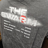 A closer view of the printed details on the back of the t-shirt