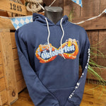 A blue hoody with the Oktoberfest logo printed on the front